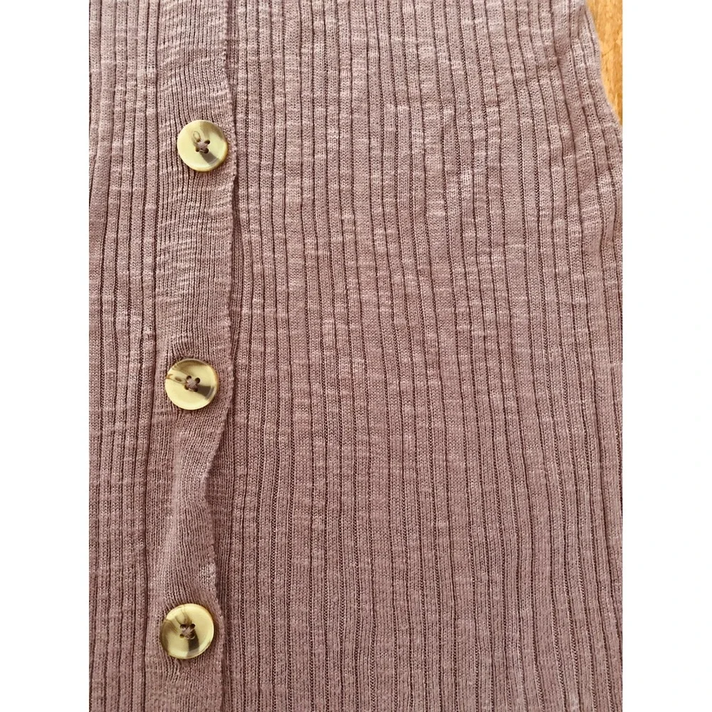 Free People Date Night Ribbed Sweater Dress Small Button Front Midi Mauve